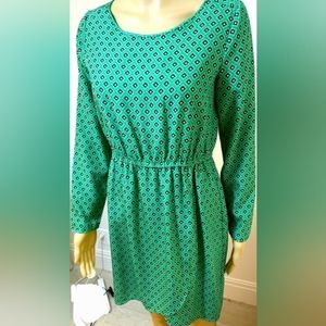 J. CREW EUC Women's Dress, Size 6, Green with Navy Pattern, Faux Wrap